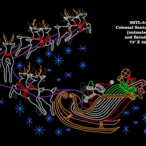 COLOSSAL SANTA SLEIGH (animated) & REINDEER