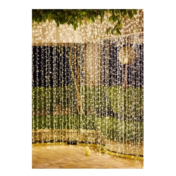 3-Channel Curtain Light String, Warm White, (White Wire / End in Bulb)