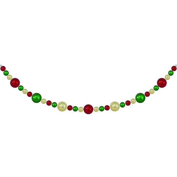 10' GIANT COMMERCIAL SHATTERPROOF BALL GARLAND, GOLD/GREEN/RED, CASE, 1 PIECE