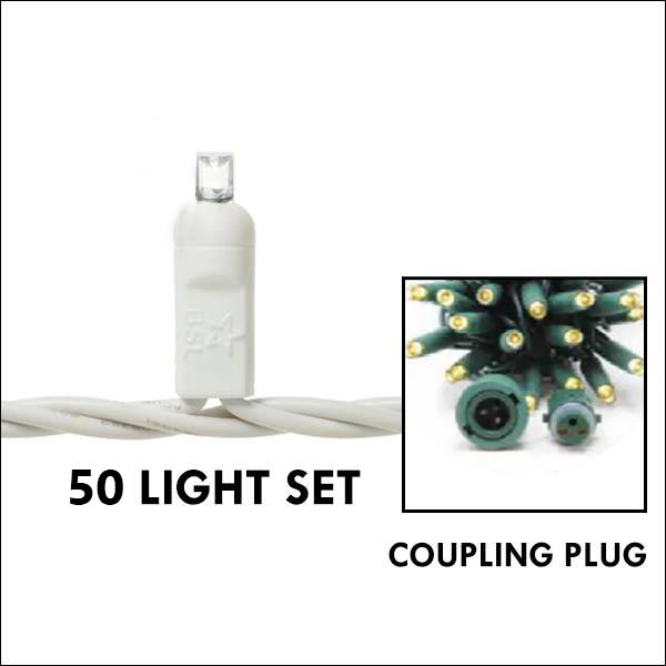 5mm LED - Pure White, 50L White Wire - Coupling Plug  (Case 24x)