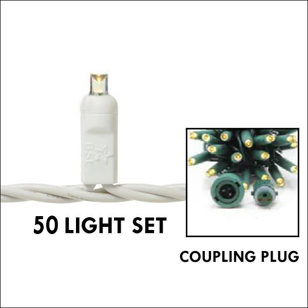 5mm LED Curtain Light String - Warm White, 50L White Wire - 6in. Bulb Spacing - Coupling Plug