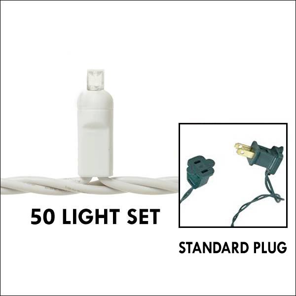5mm LED - Pure White, 50L White Wire - 4in. Spacing - Standard Plug
