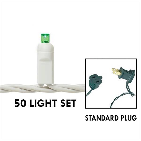 5mm LED - Green, 50L White Wire - 4in. Spacing - Standard Plug