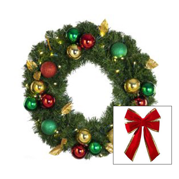 24" Decorated Wreath - Traditional Décor (*Bow Optional)