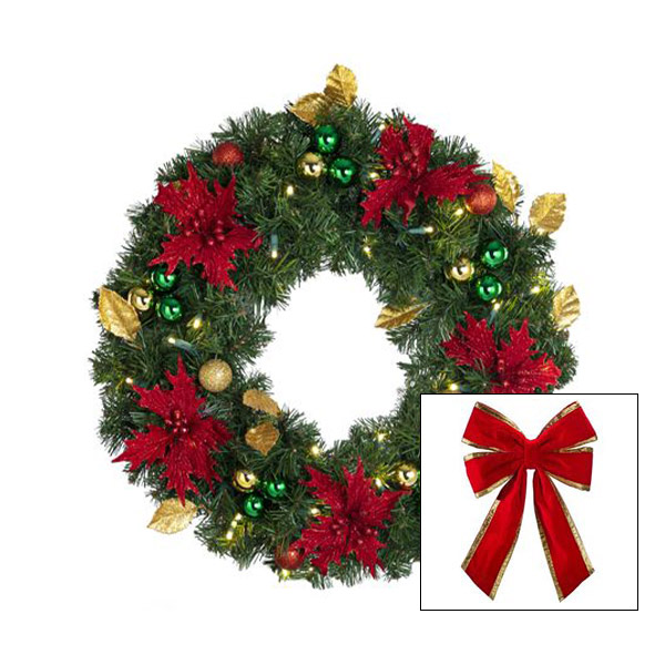 24" Decorated Wreath - Elegant Poinsettia (*Bow Optional)