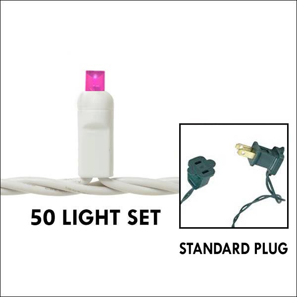 5mm LED - Pink, 50L White Wire - 4in. Spacing - Standard Plug