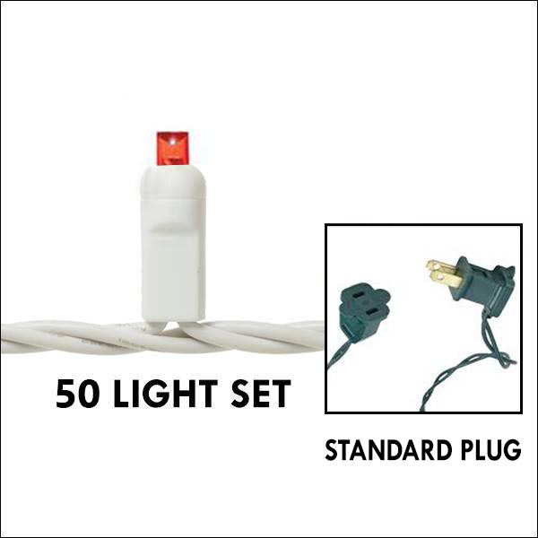 5mm LED - Ruby Red, 50L White Wire - 4in. Spacing - Standard Plug