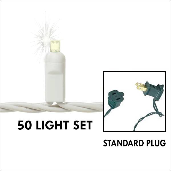 5mm LED - Warm White with .25 WW Twinkle, 50L White Wire - 4in. Spacing - Standard Plug