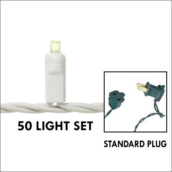 5mm LED - Warm White, 50L White Wire - 4in. Spacing - Standard Plug