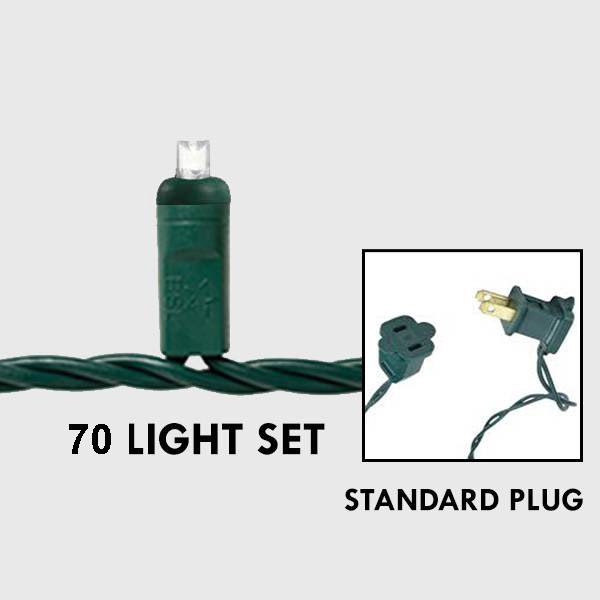 5mm LED - Cool White, 70L Green Wire - 4in. Spacing - Standard Plug