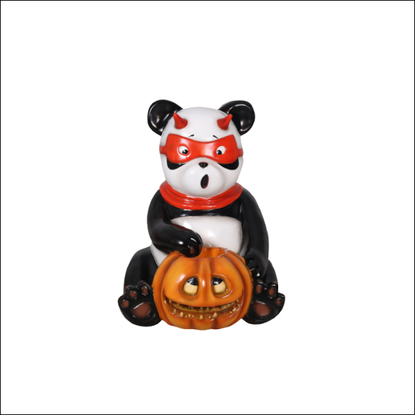 Evil Panda Holding Spooky Pumpkin