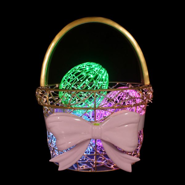 Light Basket With Easter Light Eggs - Multi - Floor Standing