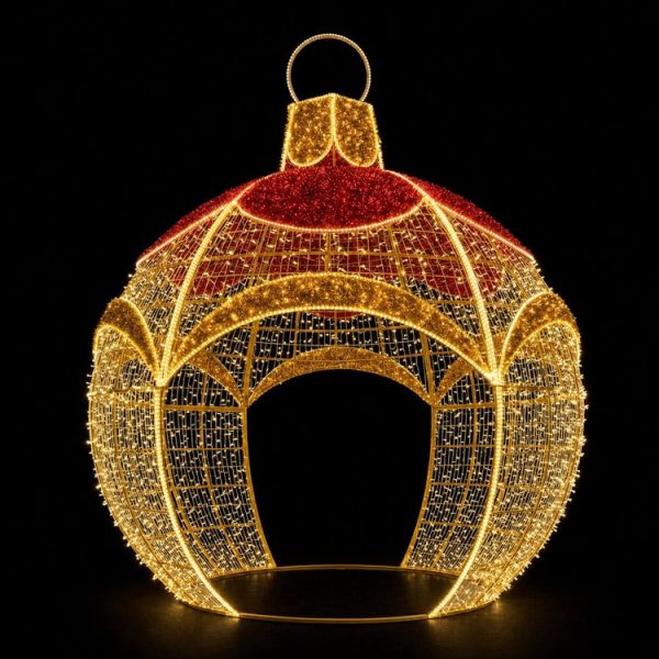 16' Round Walk-Through Ornament – Red & Gold